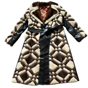 VTG Mink Fur & Leather Full Length Coat Jacket Geometric Patchwork 70s Size M/L?